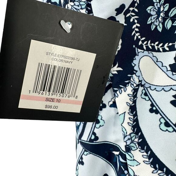 Ellen Tracy Swimsuit Size 10 One Piece Navy Blue Paisley Double Ruffle Swim NEW - Picture 7 of 8